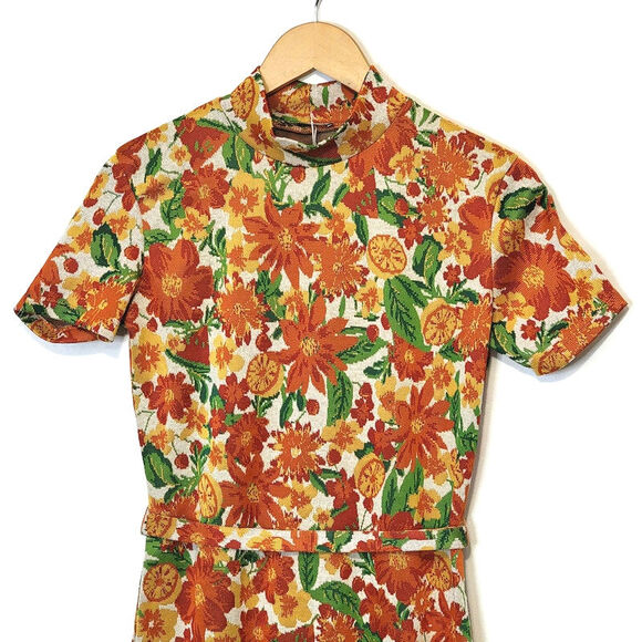 ZARA Floral Short Sleeve Mock Neck Jacquard Straight Sheath Midi Dress Size S - Picture 3 of 16